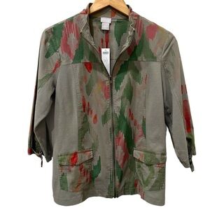 Chico's Zenergy Ikat‎ Utility Jacket Military Lightweight Green Size 8/10 NEW
